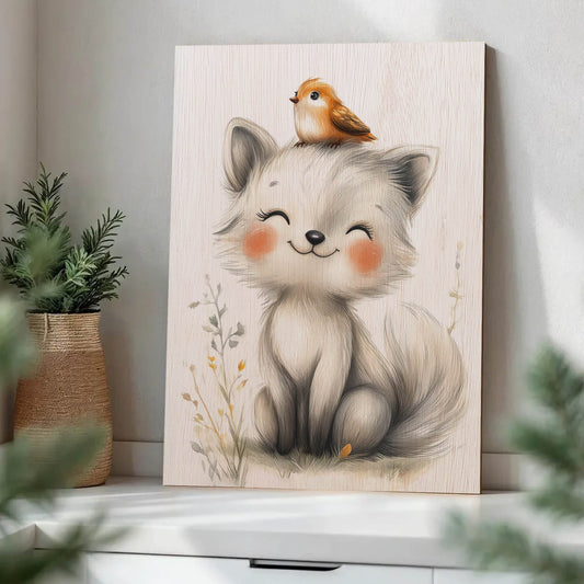 Cute Arctic Fox with Bird