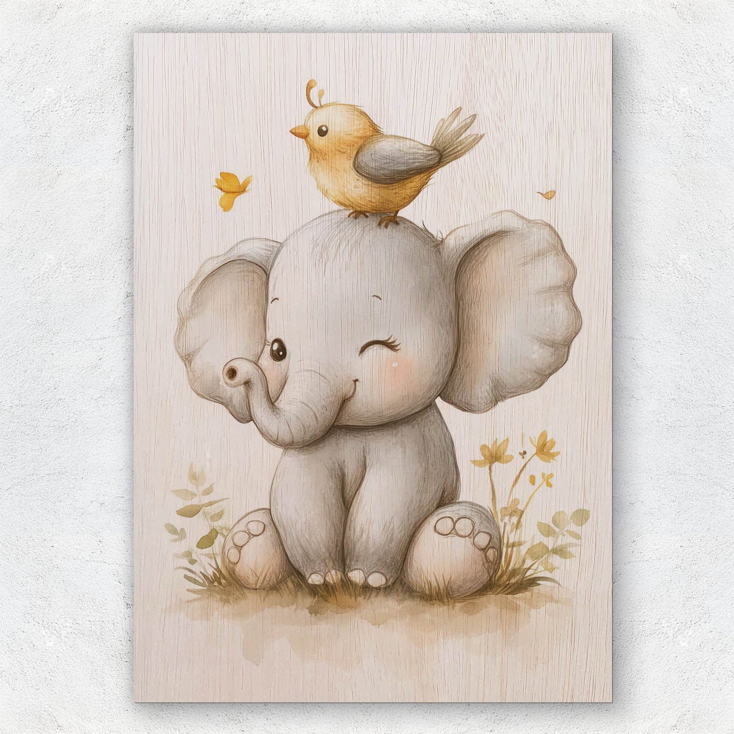 Cute Elephant with Bird