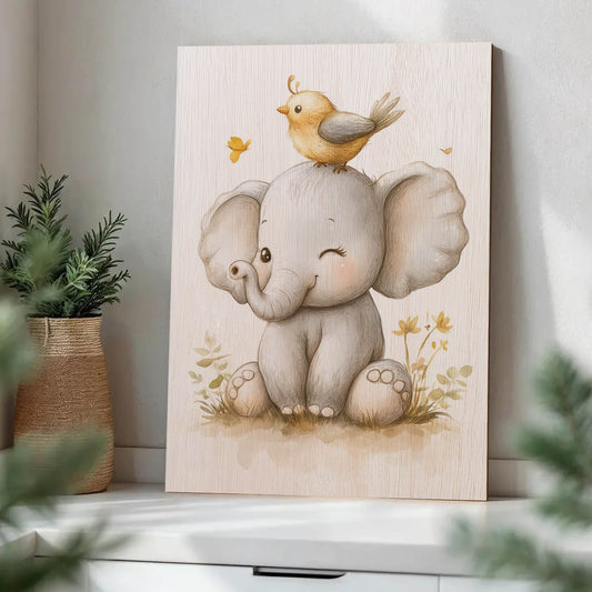 Cute Elephant with Bird