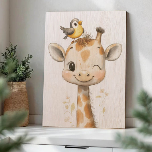 Cute Giraffe with Bird