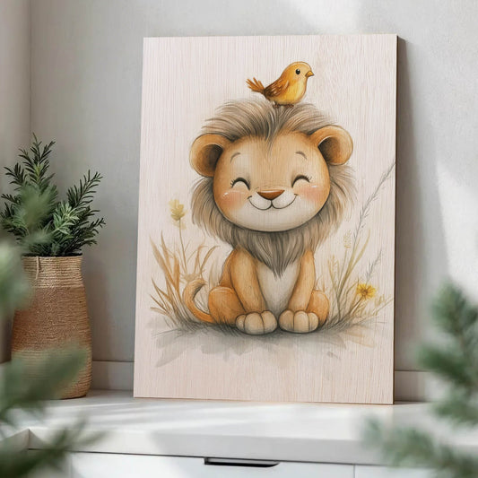 Cute Lion with Bird