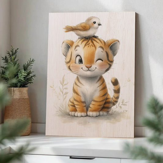 Cute Tiger Cub with Bird