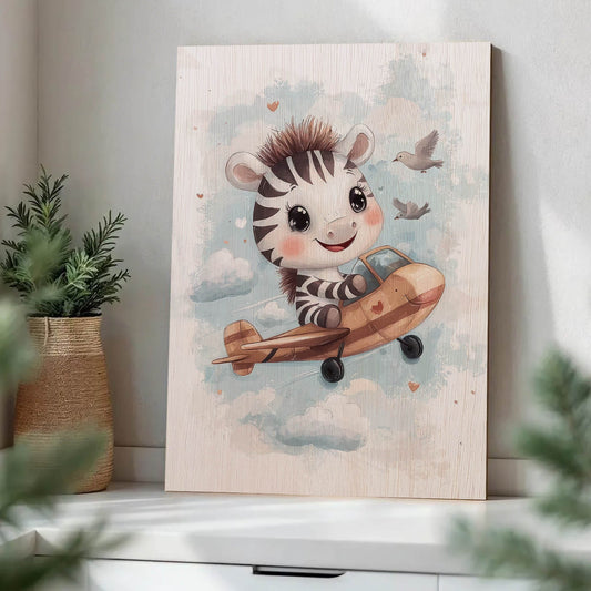 Cute Zebra Flying Airplane