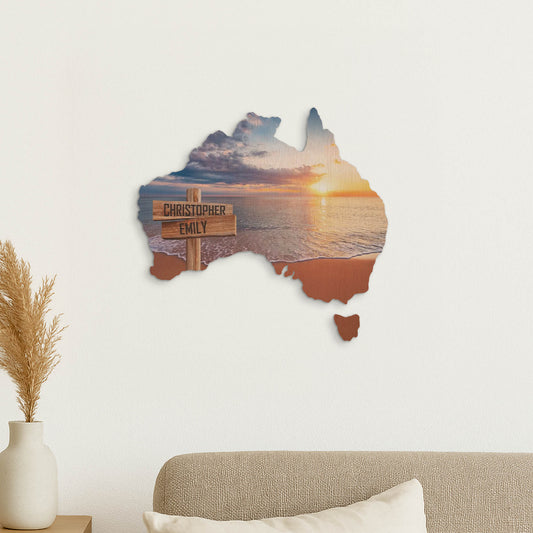 Ocean Sunset Personalised Australian Wood Map