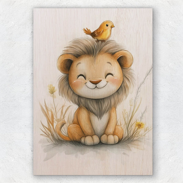 Cute Lion with Bird