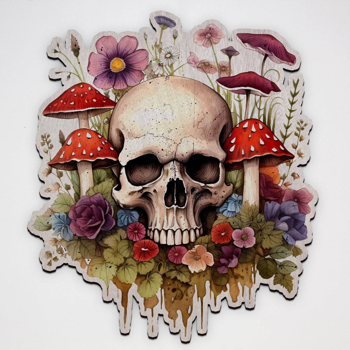 Mushroom Skull Laser Cut Wood Print – Australian Made