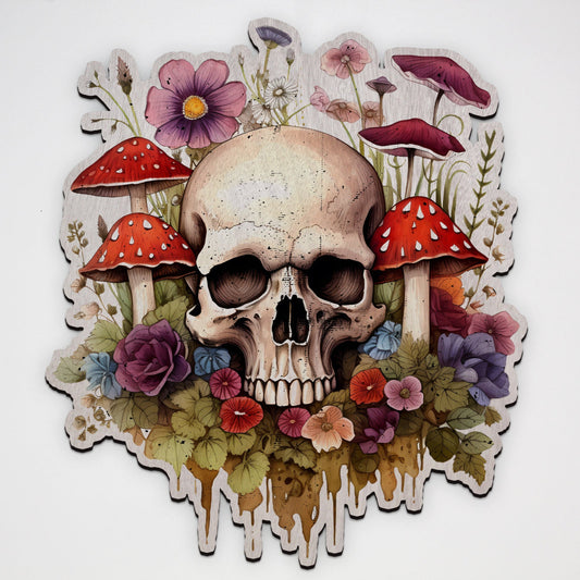 Mushroom Skull Laser Cut Wood Print – Australian Made